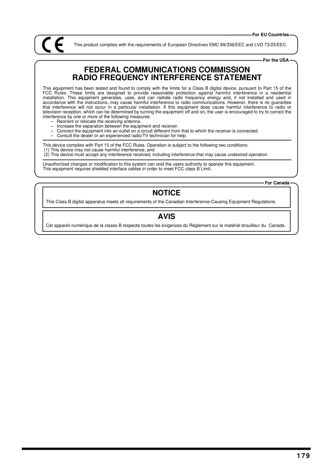 Roland V-Synth owner manual 179, For EU Countries, For the USA, For Canada 