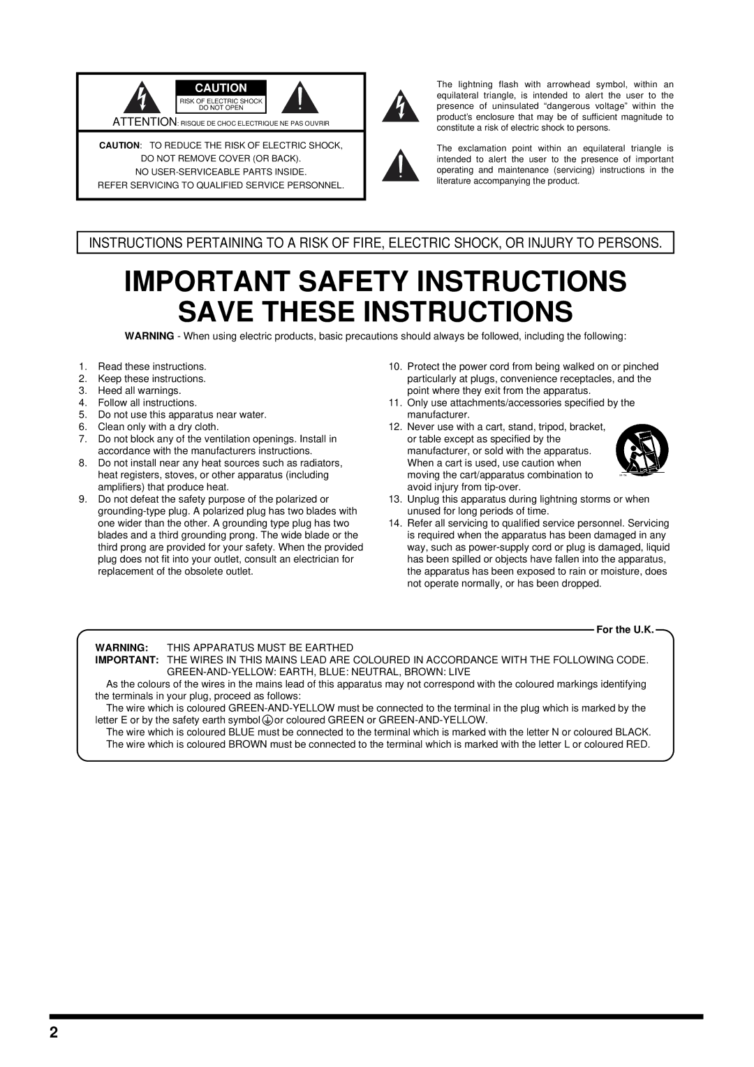 Roland V-Synth owner manual Important Safety Instructions, For the U.K 