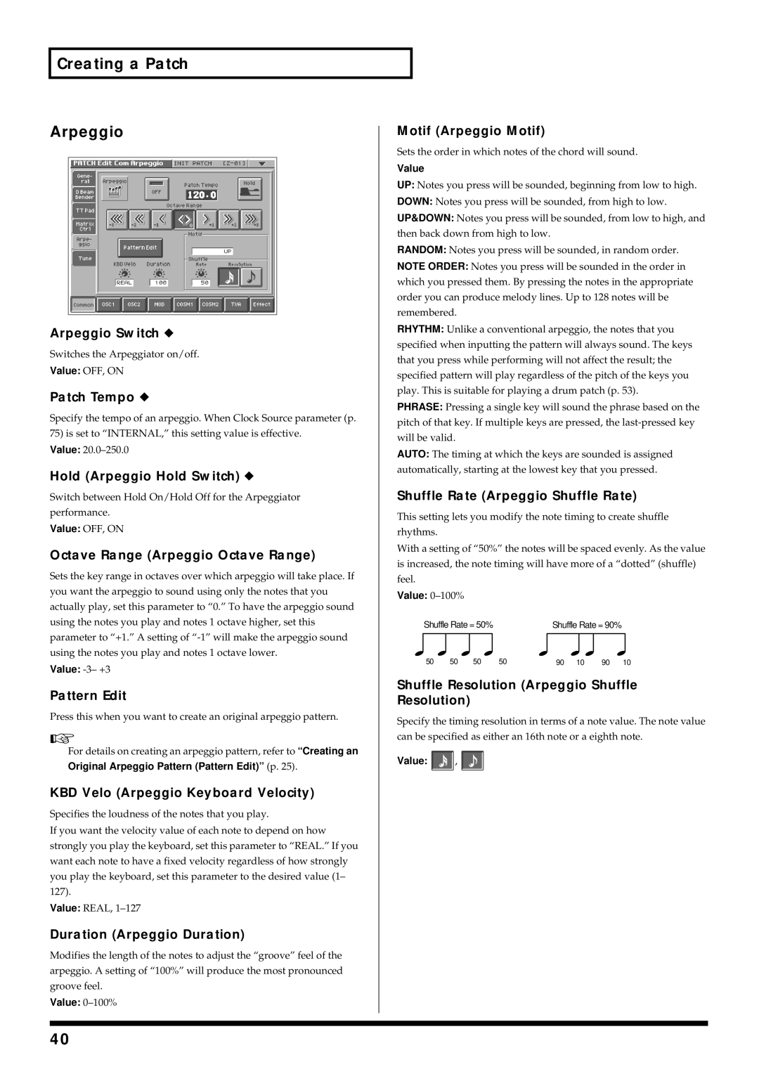 Roland V-Synth owner manual Creating a Patch Arpeggio 