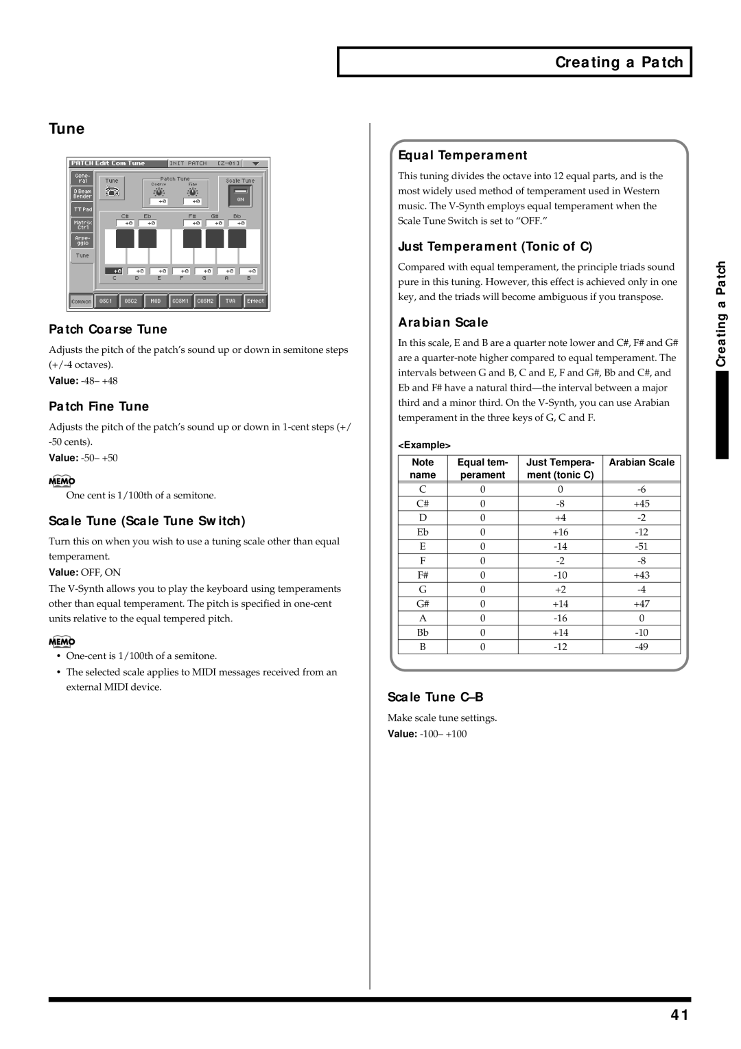 Roland V-Synth owner manual Tune 