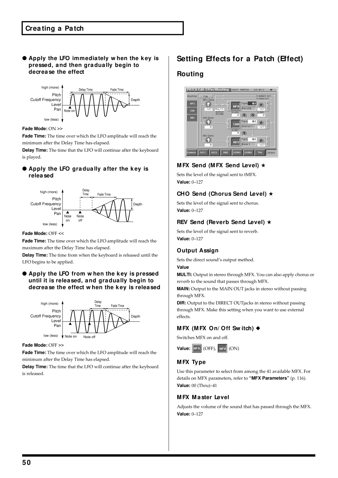 Roland V-Synth owner manual Setting Effects for a Patch Effect, Routing 