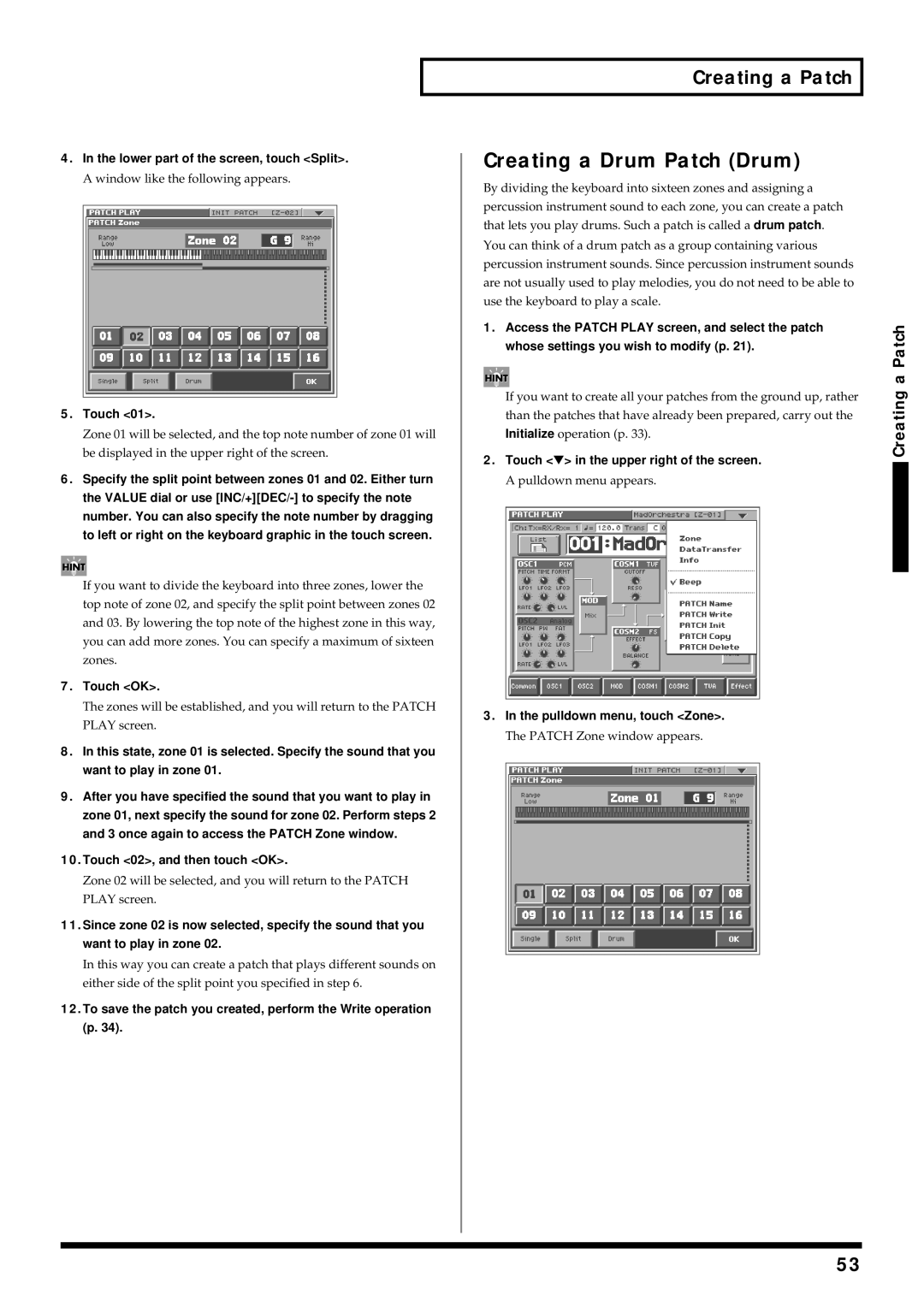 Roland V-Synth owner manual Creating a Drum Patch Drum 