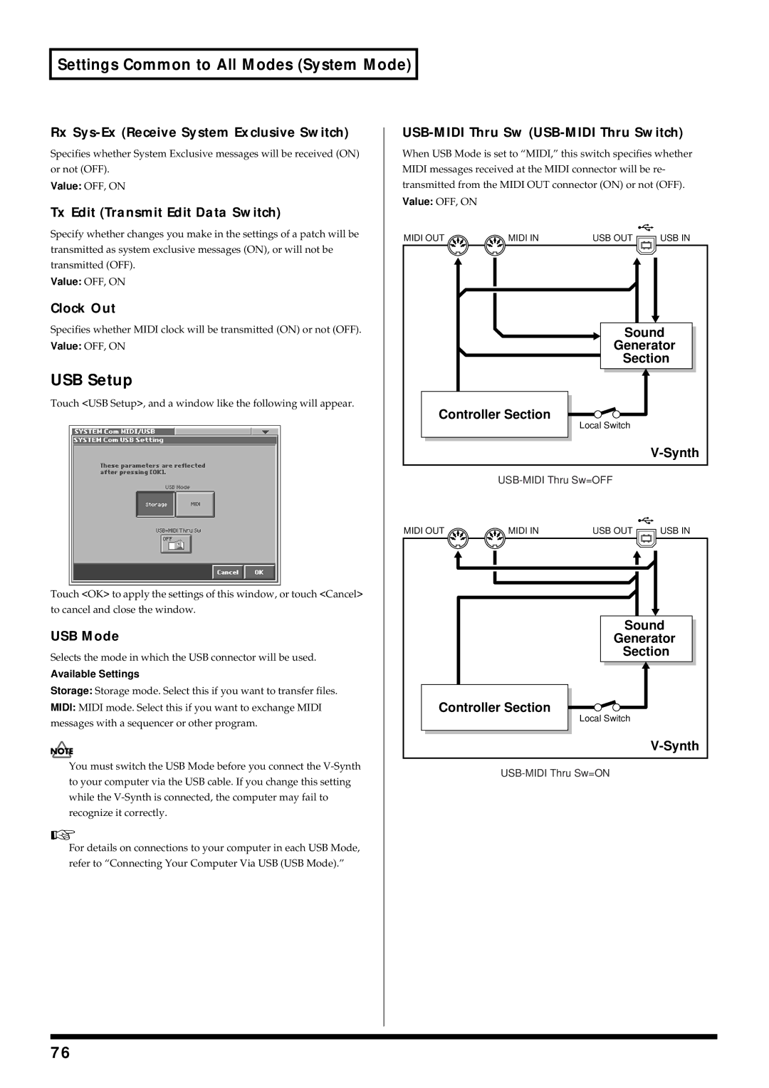 Roland V-Synth owner manual USB Setup 