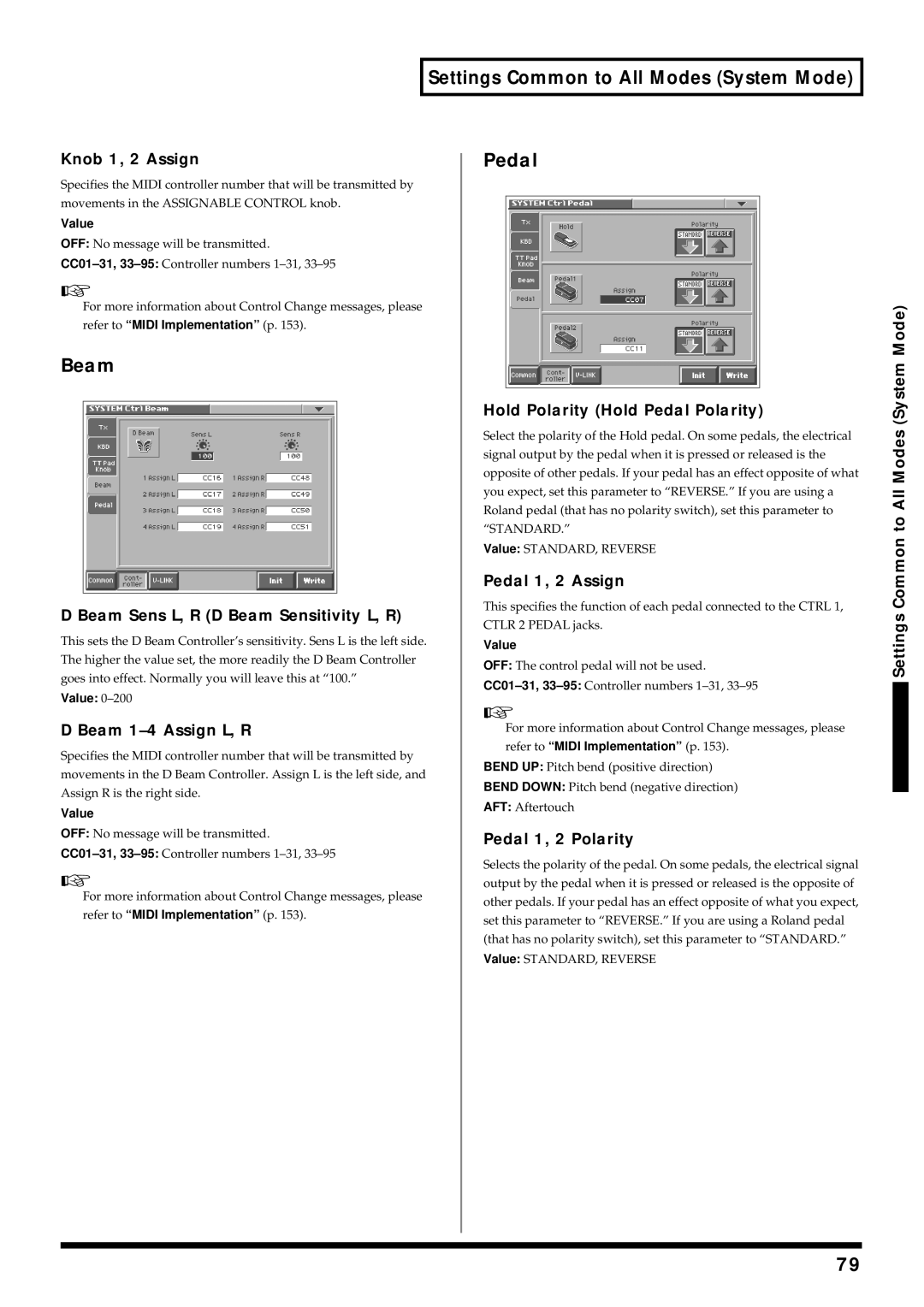 Roland V-Synth owner manual Pedal, Beam 