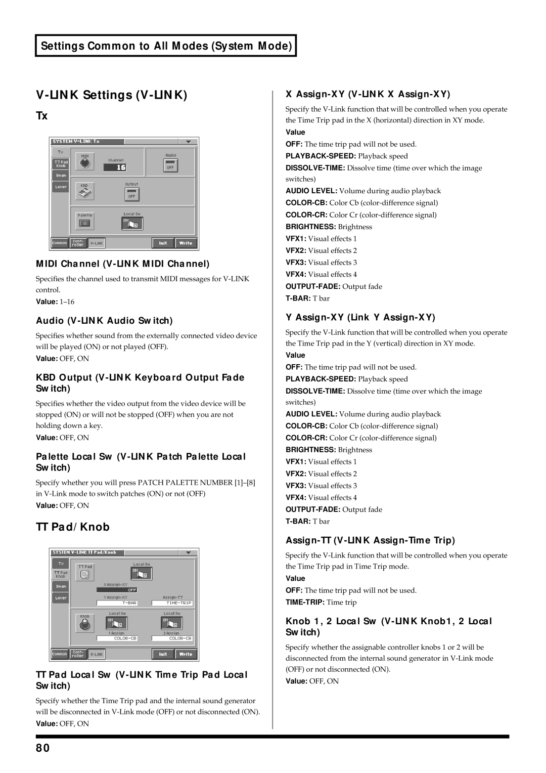 Roland V-Synth owner manual Link Settings V-LINK 