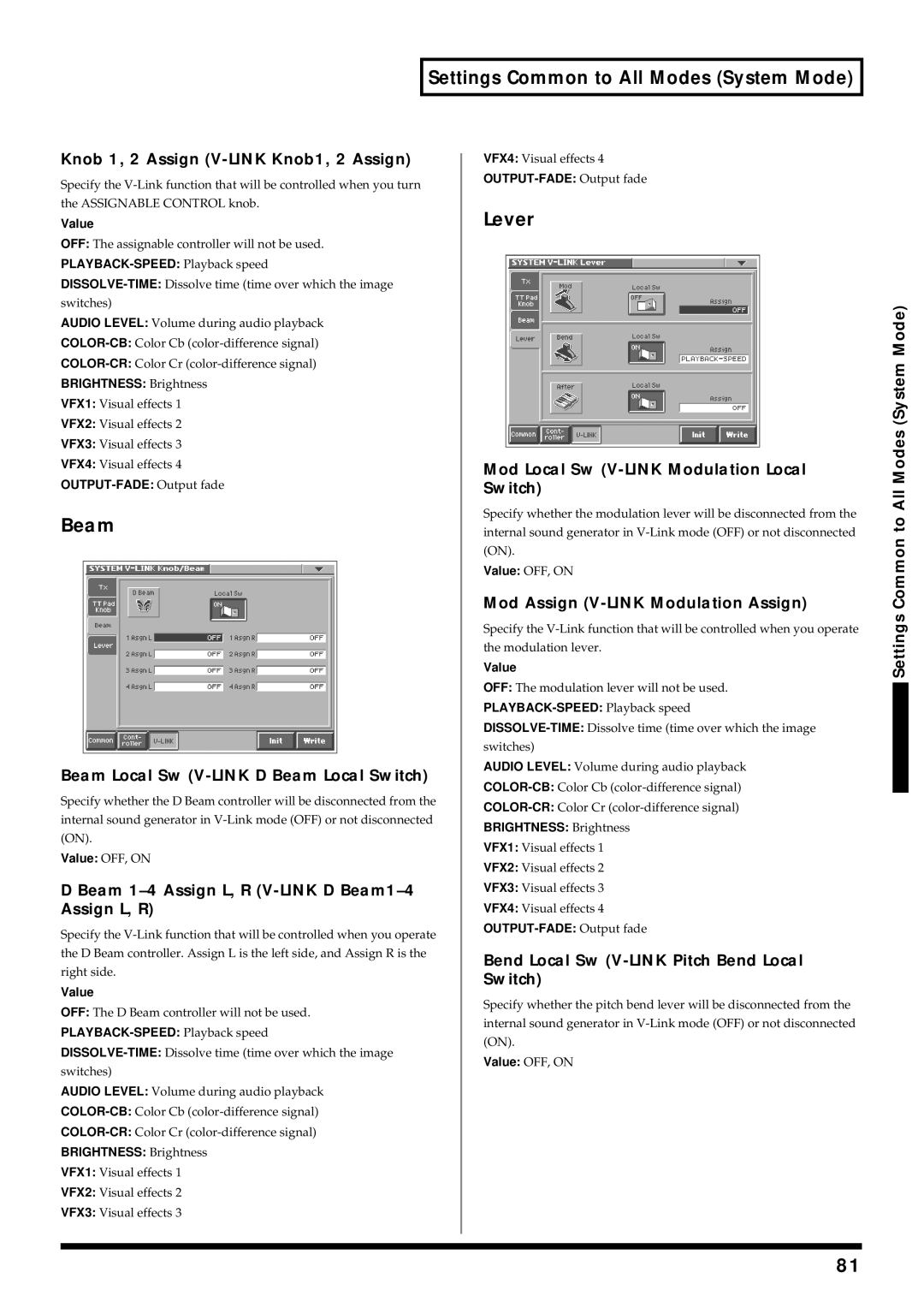 Roland V-Synth owner manual Lever 