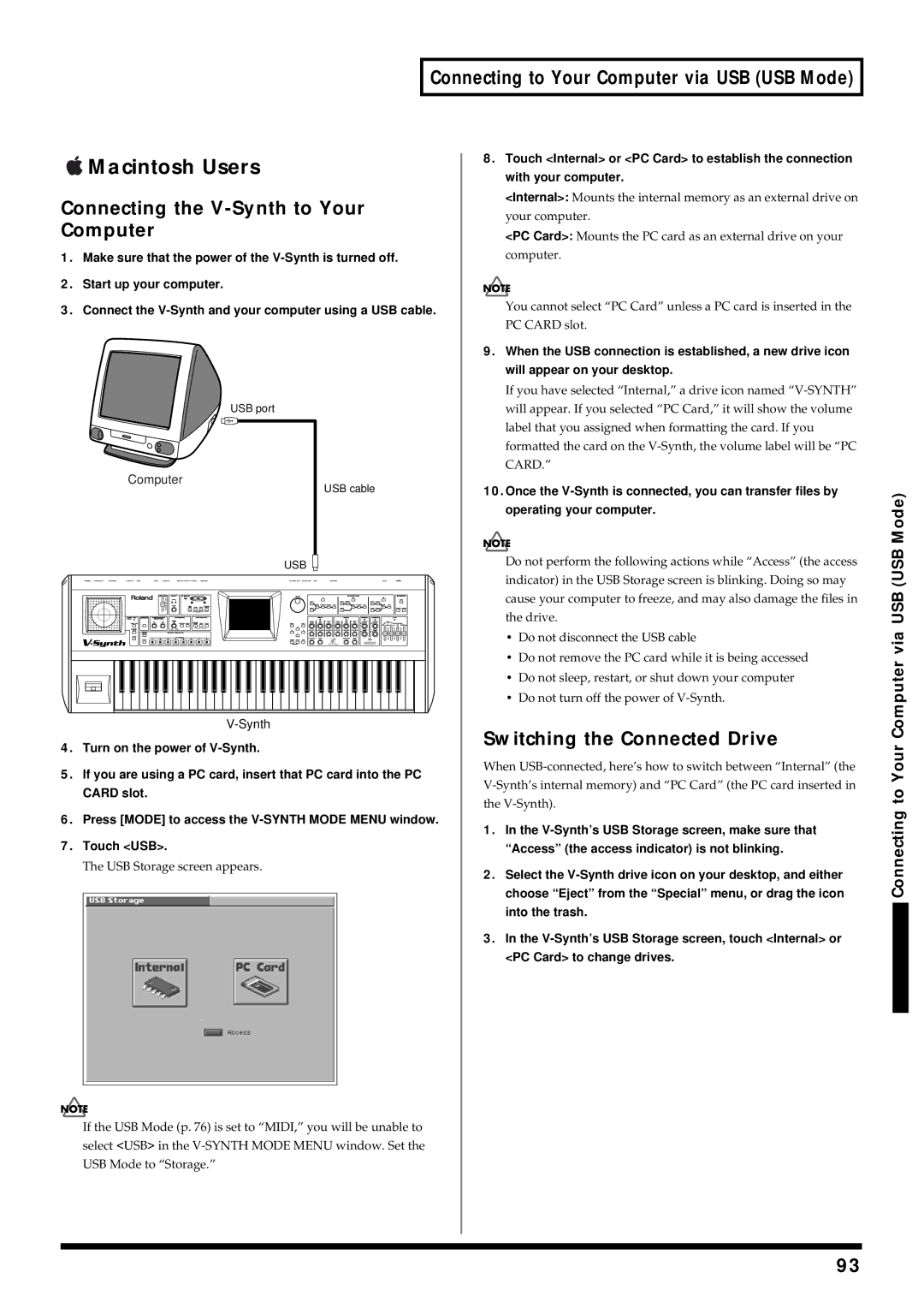 Roland V-Synth owner manual Macintosh Users, Computer 