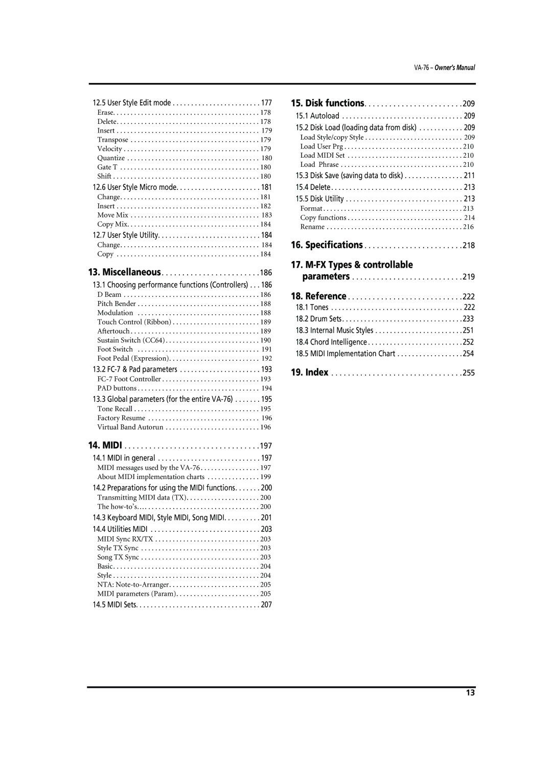 Roland VA-76 owner manual FX Types & controllable parameters, Miscellaneous 