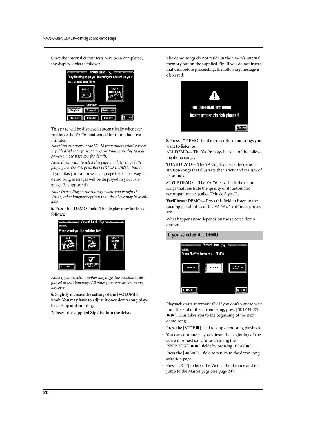 Roland VA-76 owner manual If you selected ALL Demo 