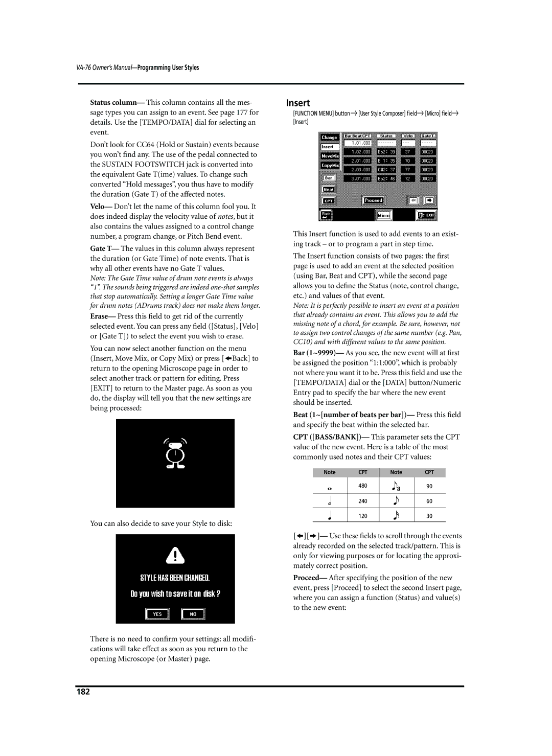 Roland VA-76 owner manual Insert, 182 