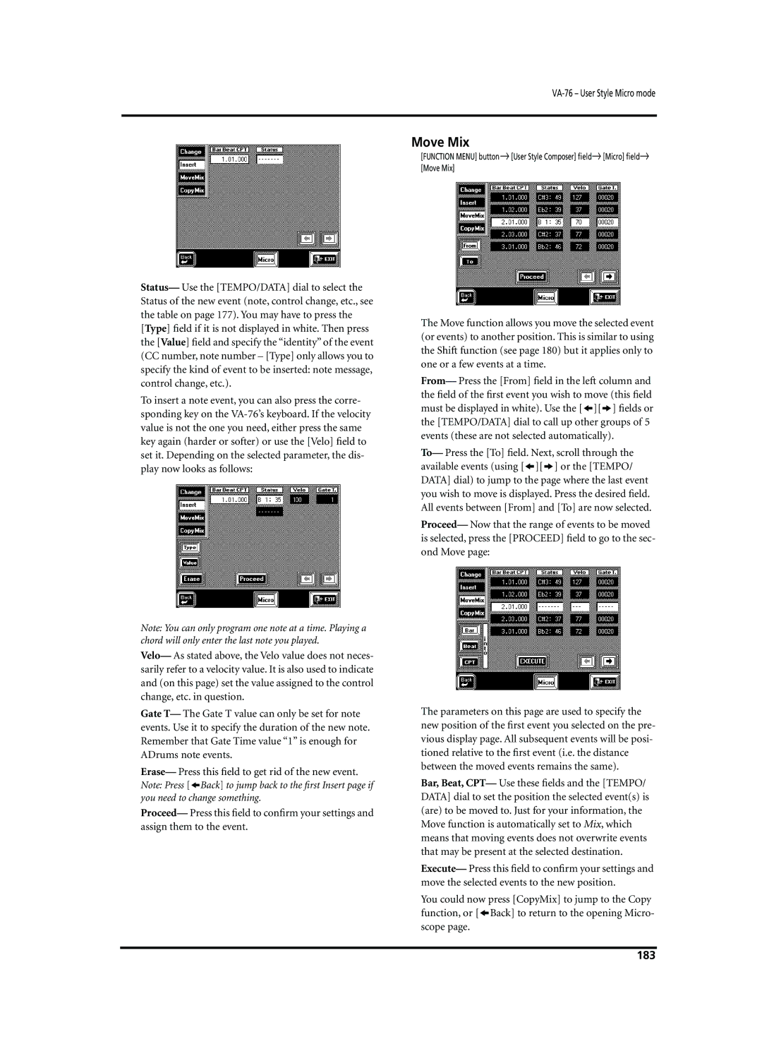 Roland VA-76 owner manual Move Mix, 183 