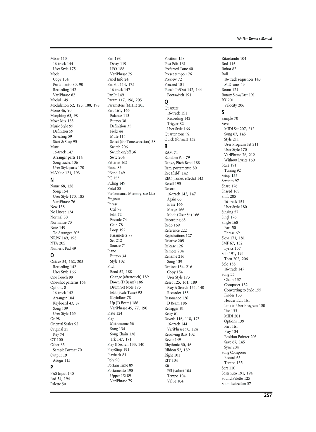 Roland VA-76 owner manual 257 