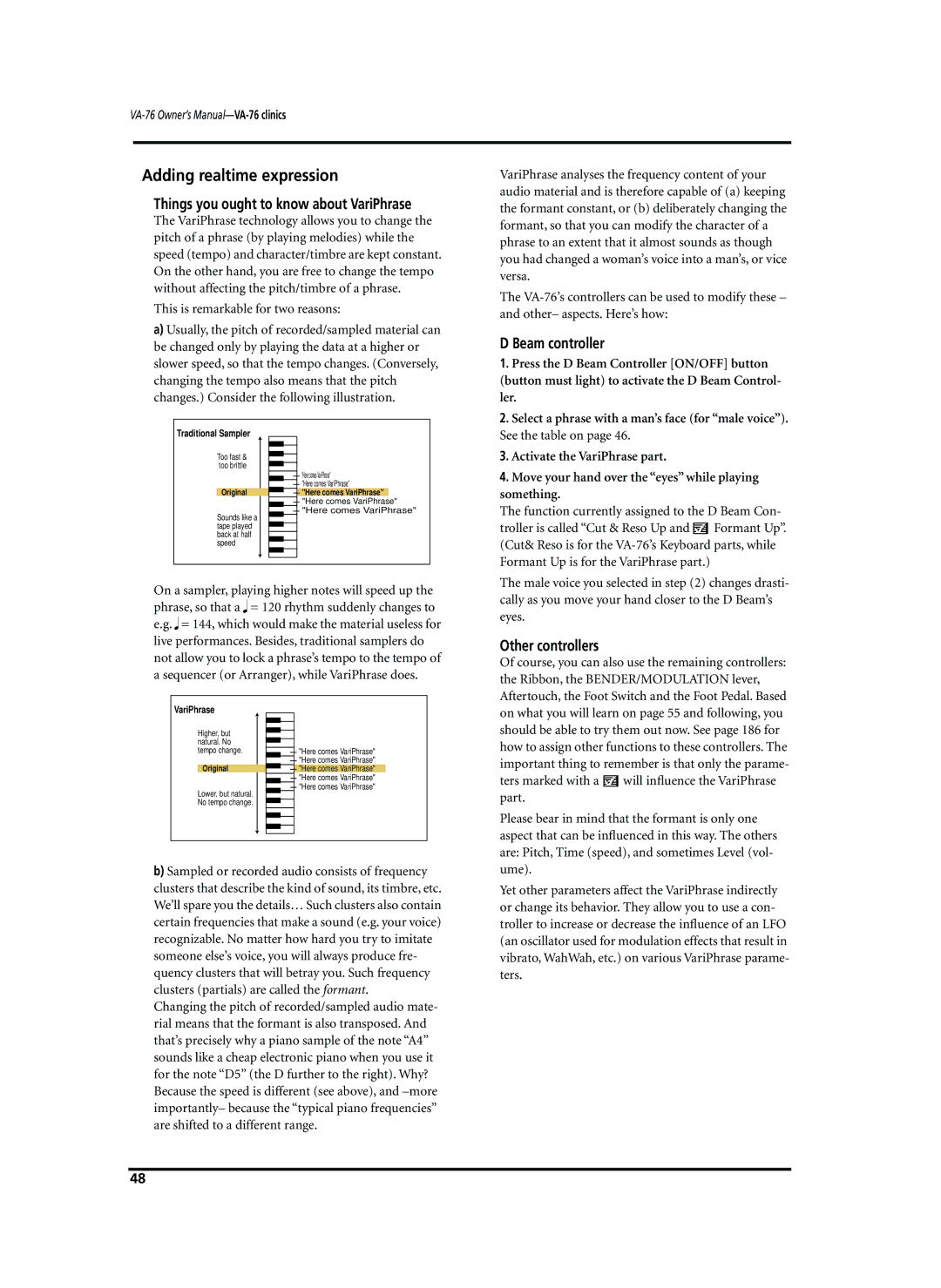 Roland VA-76 Adding realtime expression, Things you ought to know about VariPhrase, Beam controller, Other controllers 