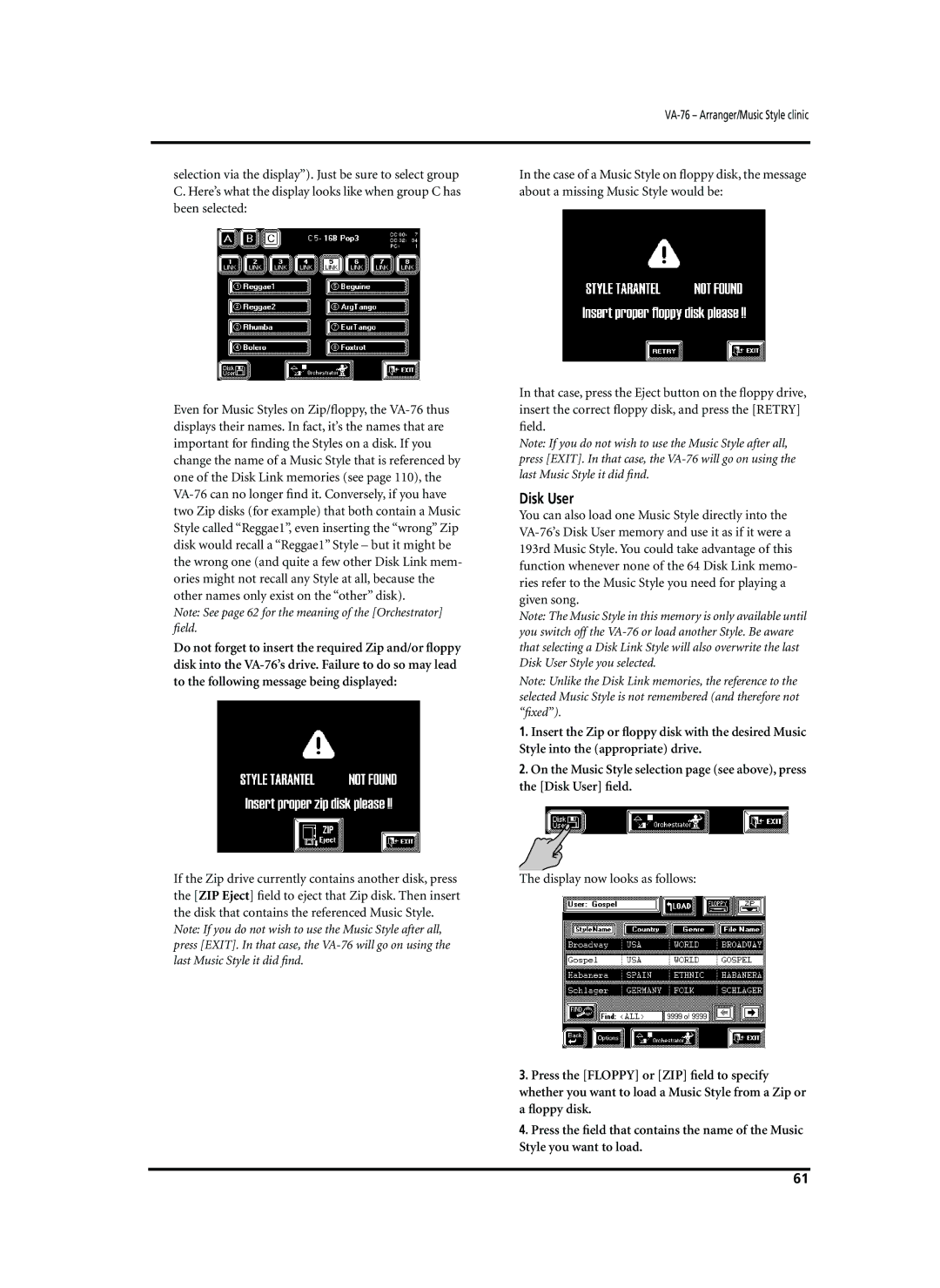 Roland VA-76 owner manual Disk User 