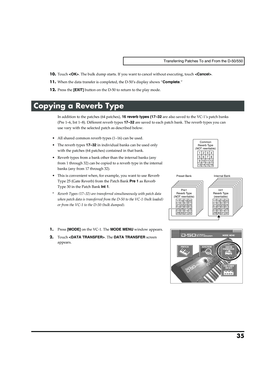 Roland VC-1 D-50 owner manual Copying a Reverb Type 