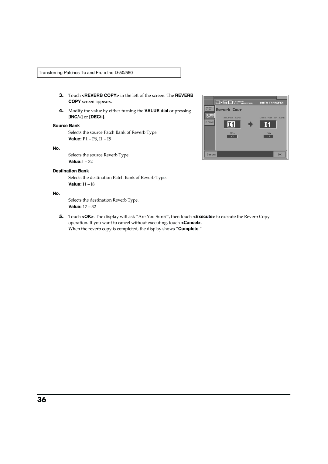 Roland VC-1 D-50 owner manual Value1 Destination Bank, Value 17 