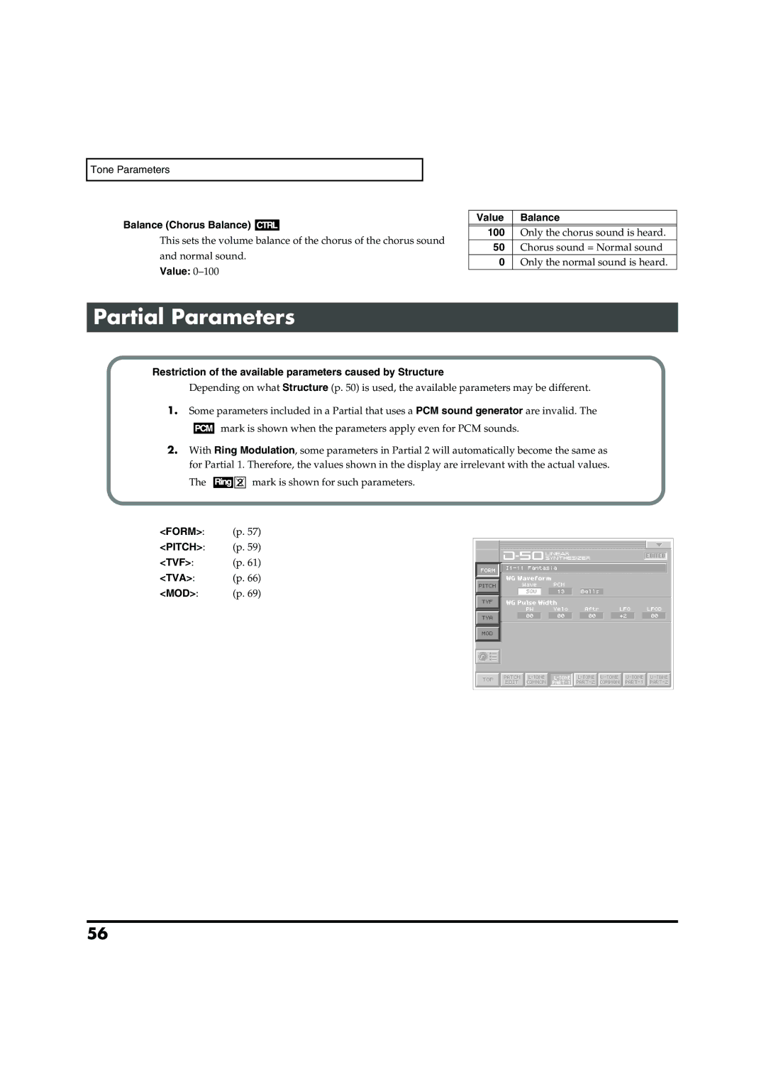 Roland VC-1 D-50 owner manual Partial Parameters, Pitch 