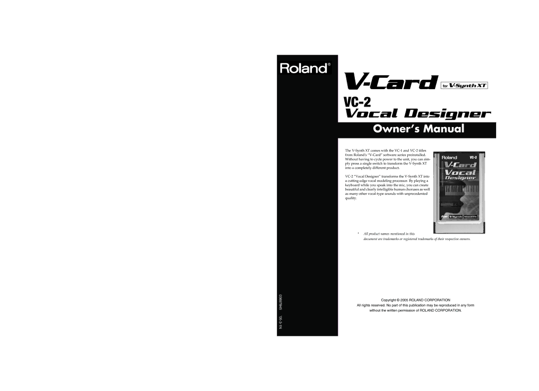 Roland VC-2 owner manual 03897845 ’05-3-1N 