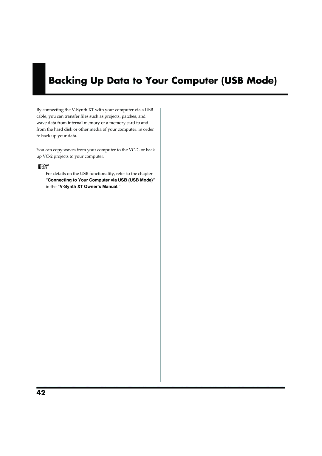 Roland VC-2 owner manual Backing Up Data to Your Computer USB Mode 