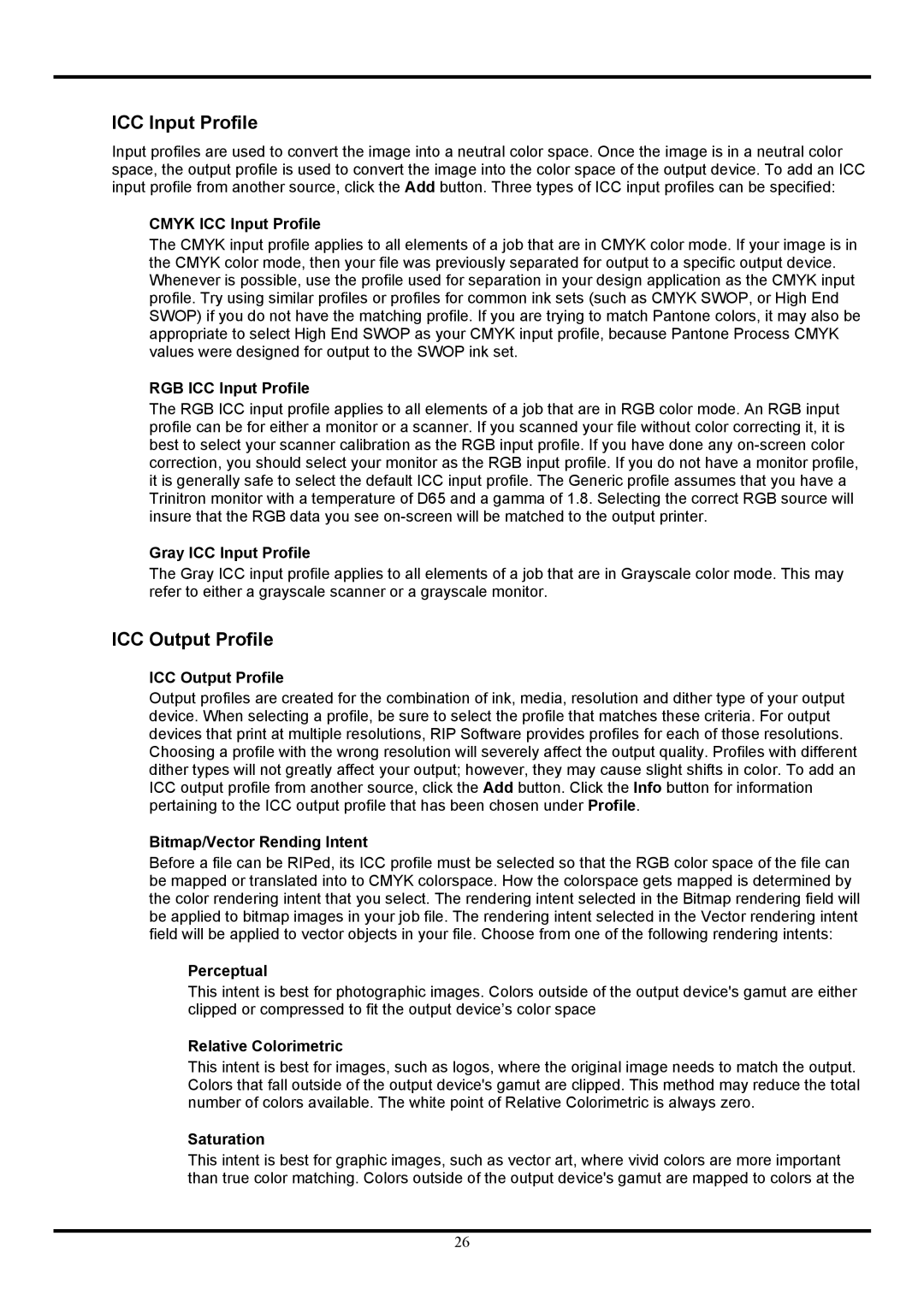 Roland Ver. 4.5 user manual ICC Input Profile, ICC Output Profile 