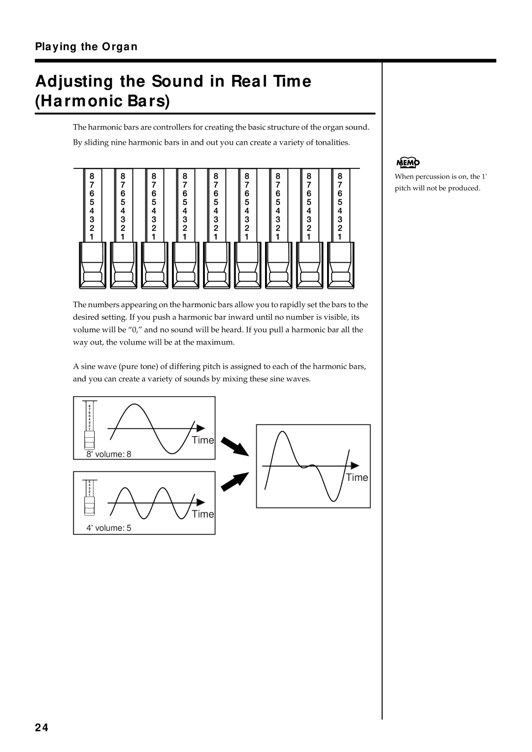 Roland VK-8 owner manual Adjusting the Sound in Real Time Harmonic Bars 