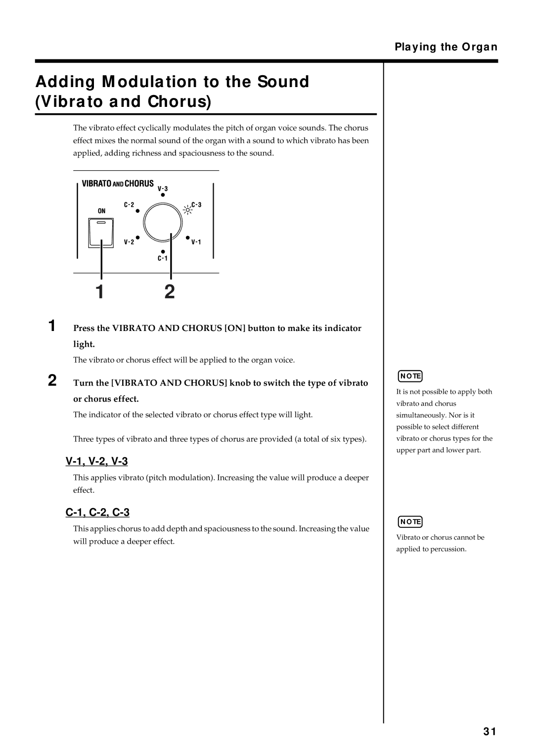 Roland VK-8 owner manual Adding Modulation to the Sound Vibrato and Chorus, C-2, C-3 