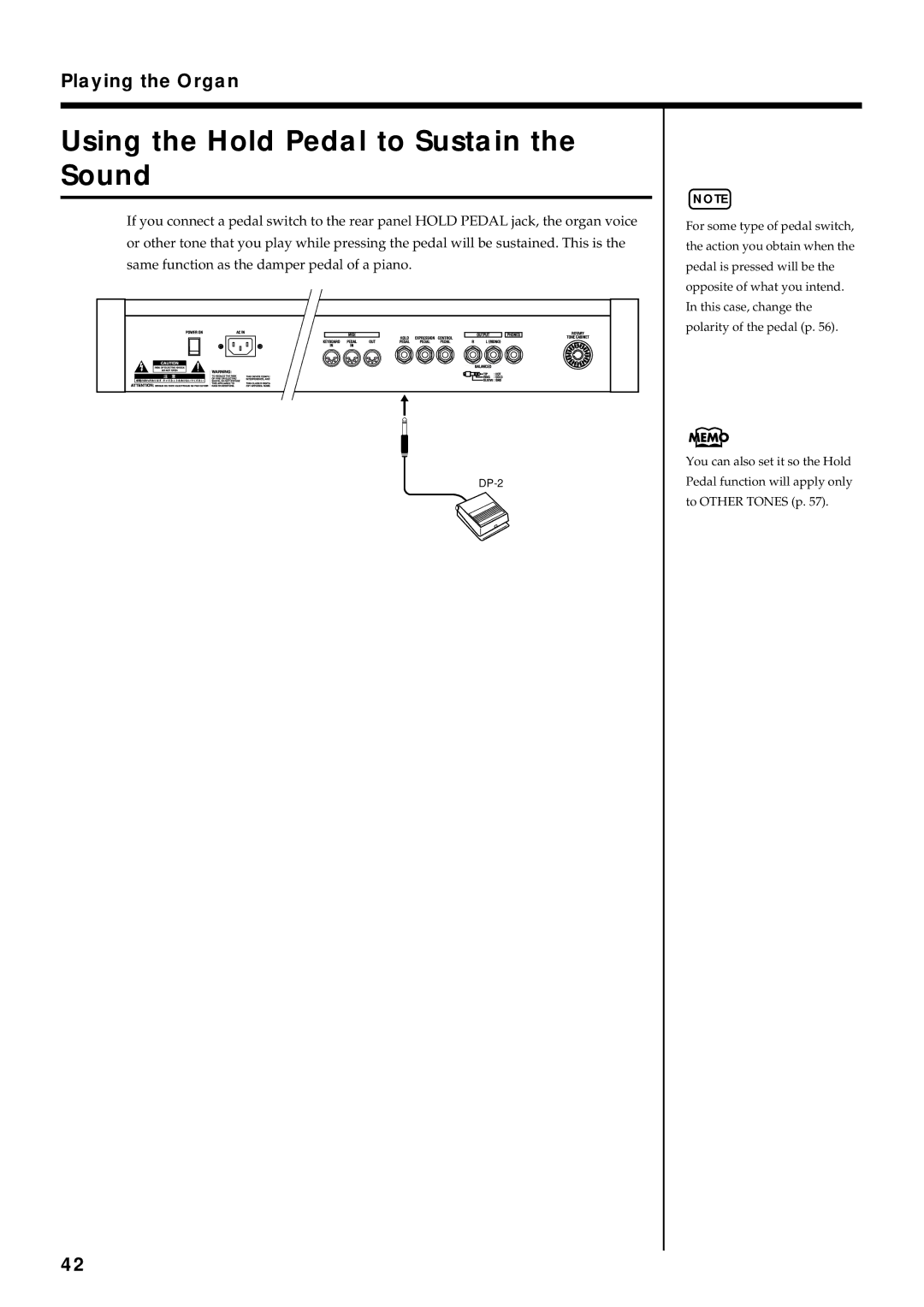 Roland VK-8 owner manual Using the Hold Pedal to Sustain the Sound 