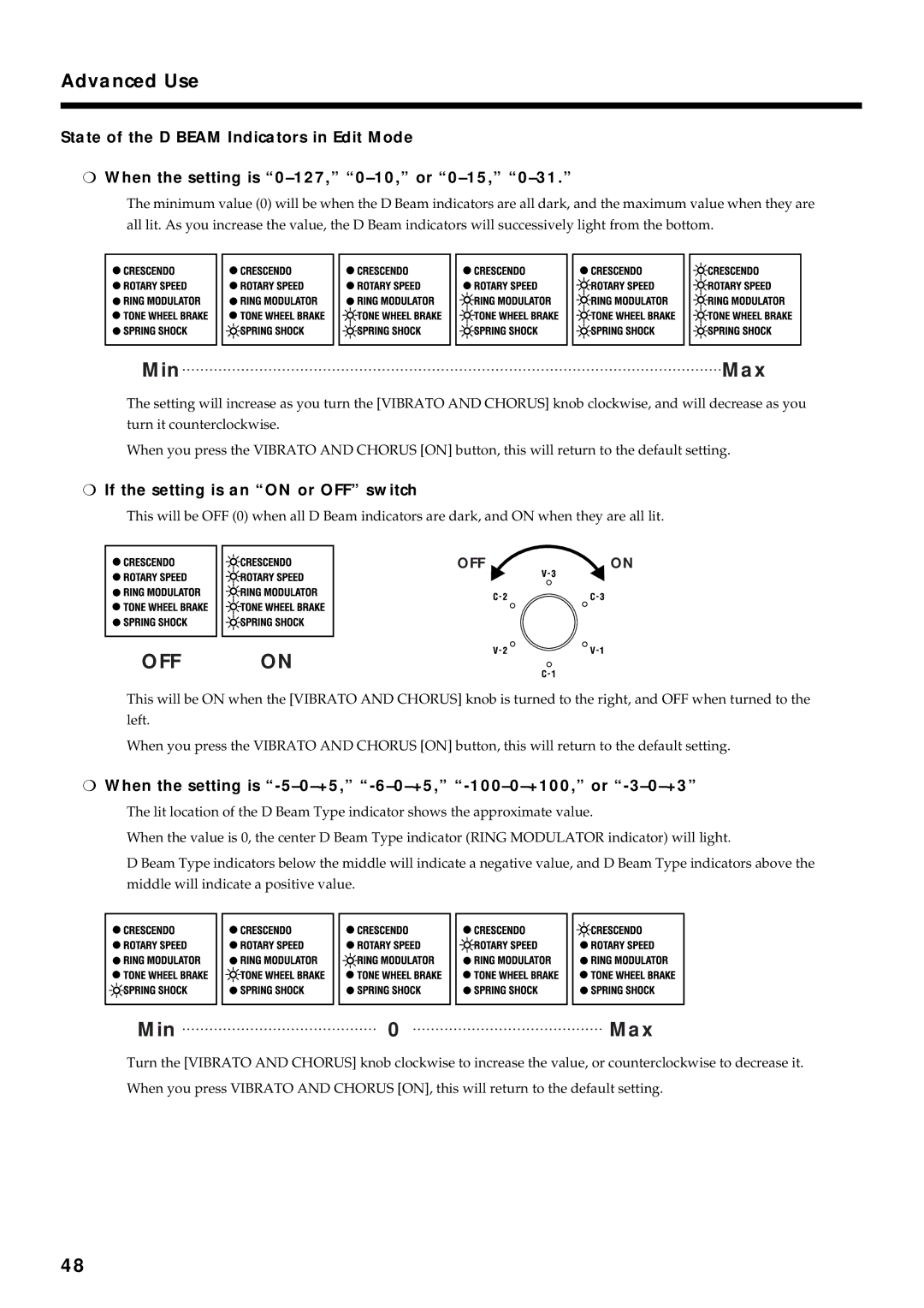 Roland VK-8 owner manual Advanced Use, If the setting is an on or OFF switch 