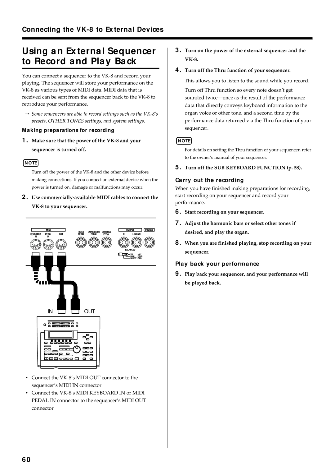 Roland VK-8 owner manual Carry out the recording, Play back your performance 