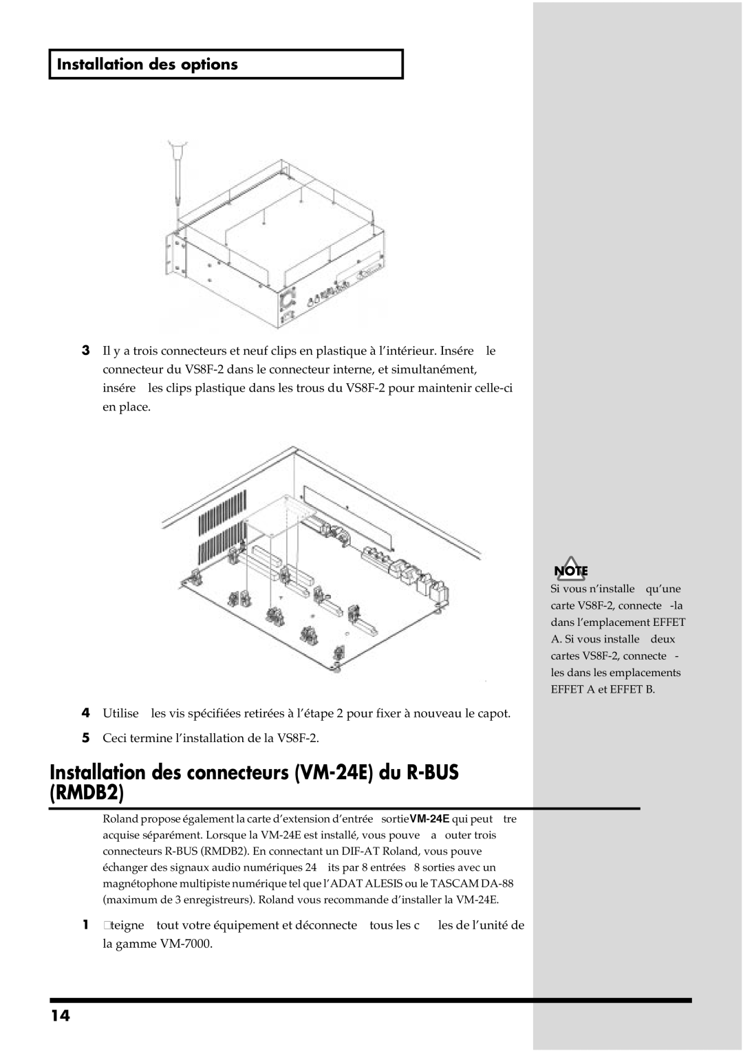 Roland VM-7200, VM-7100 manual Installation des connecteurs VM-24E du R-BUS RMDB2, Installation des options 