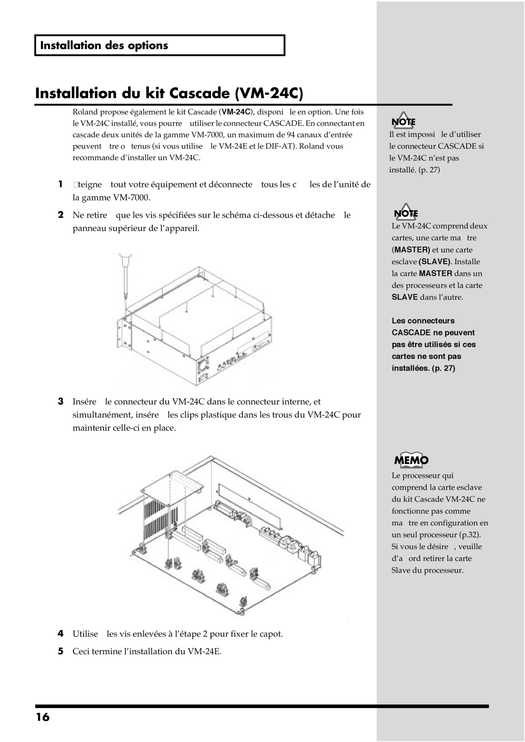 Roland VM-7200, VM-7100 manual Installation du kit Cascade VM-24C, 0965 