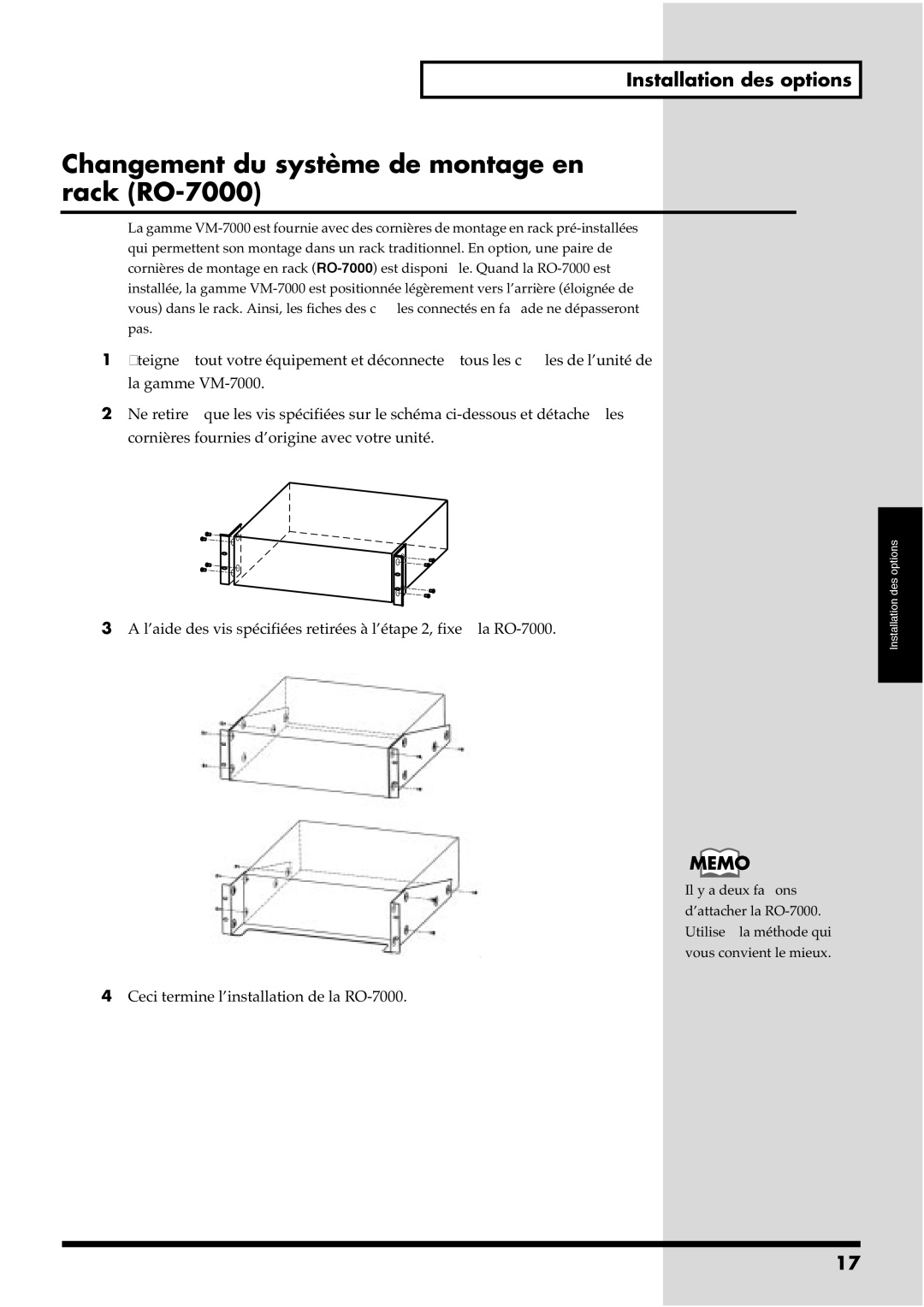 Roland VM-7100, VM-7200 manual Changement du système de montage en rack RO-7000 