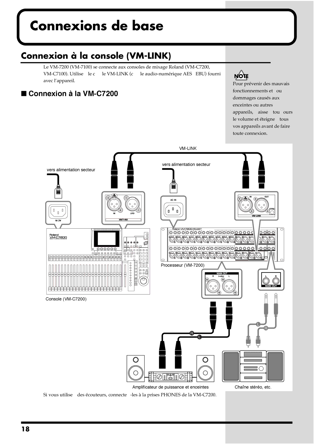 Roland VM-7200, VM-7100 manual Connexion à la console VM-LINK, Connexion à la VM-C7200 