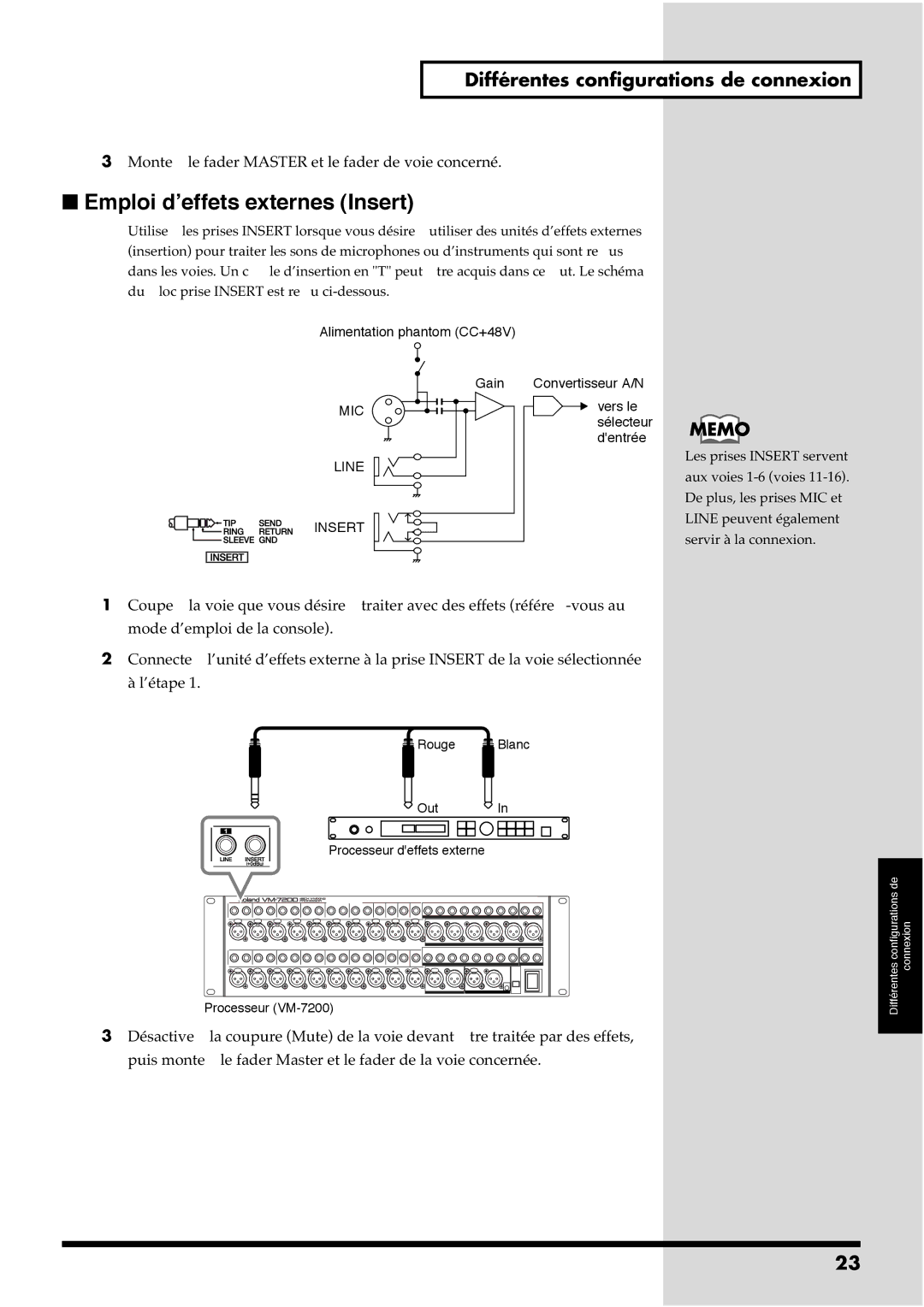 Roland VM-7100, VM-7200 manual Emploi d’effets externes Insert, ’étape 