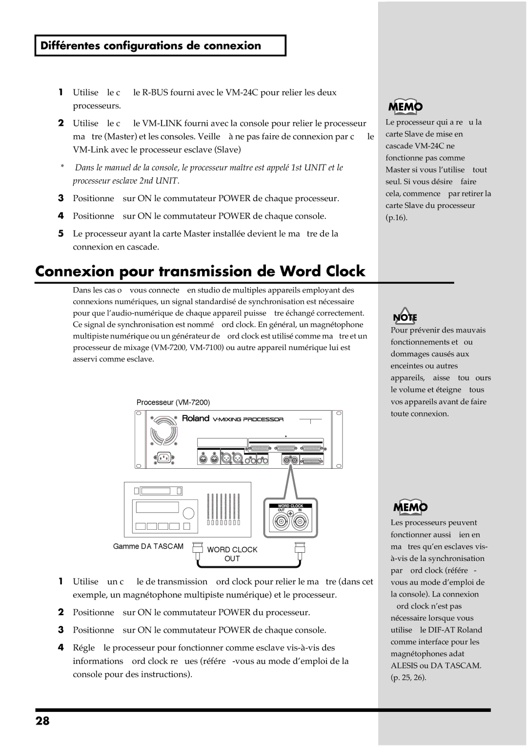 Roland VM-7200, VM-7100 manual Connexion pour transmission de Word Clock, 11e 