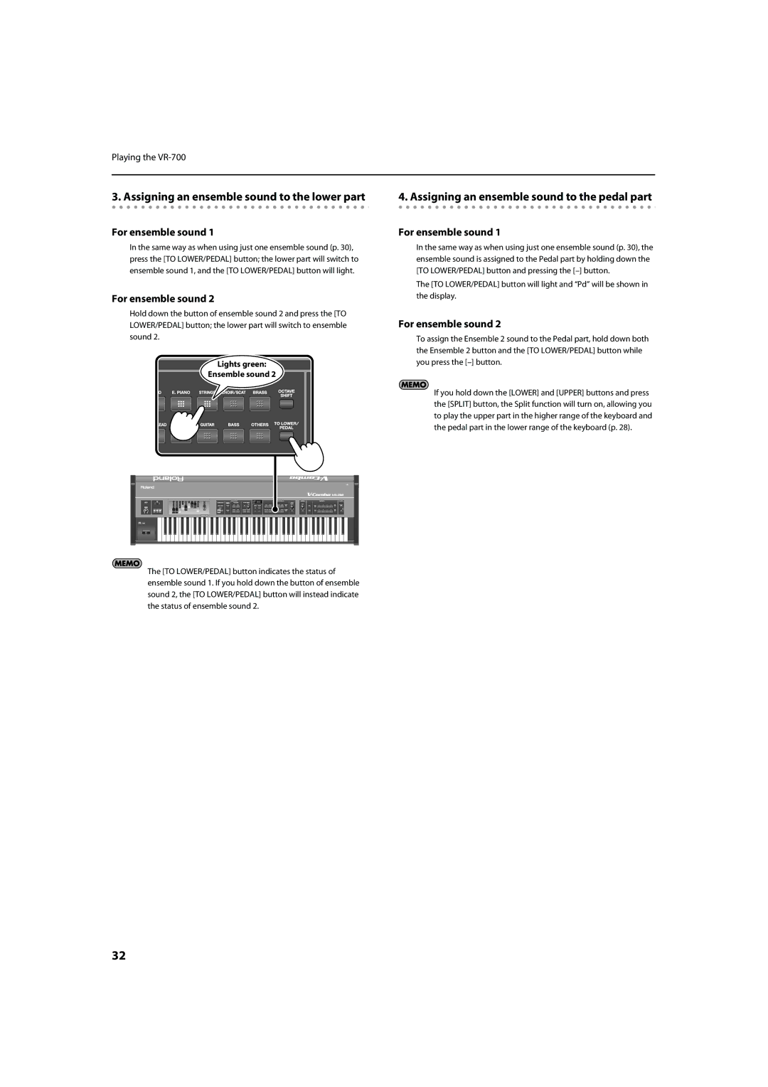 Roland VR-700 important safety instructions Lights green Ensemble sound, Fig.ens-assign16.eps 