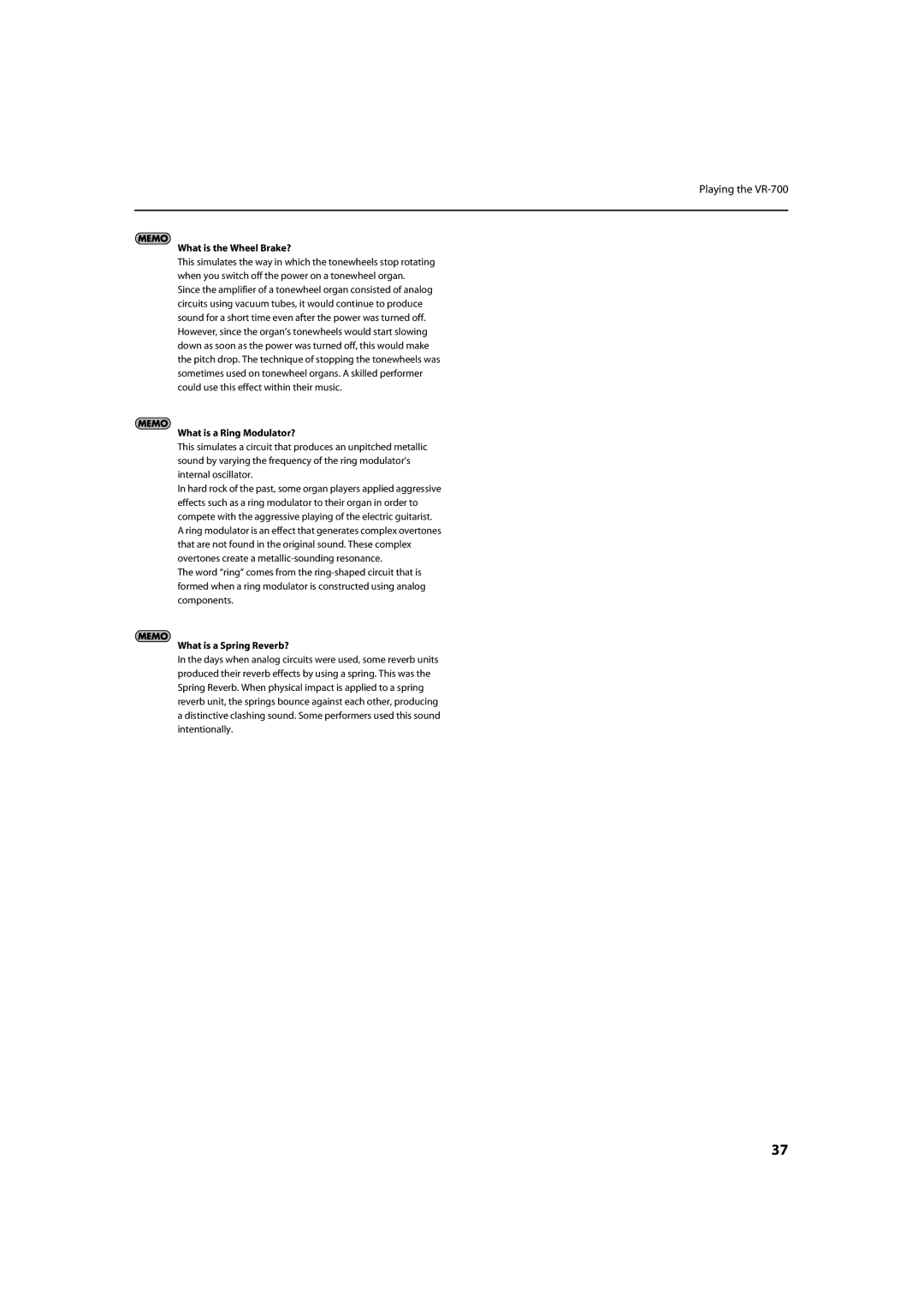 Roland VR-700 important safety instructions What is the Wheel Brake?, What is a Ring Modulator?, What is a Spring Reverb? 