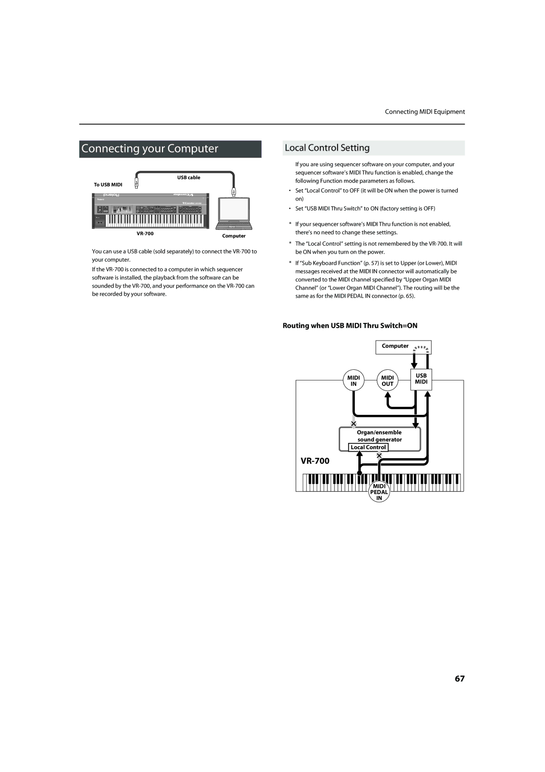 Roland Connecting your Computer, USB cable To USB Midi VR-700, Organ/ensemble Sound generator 