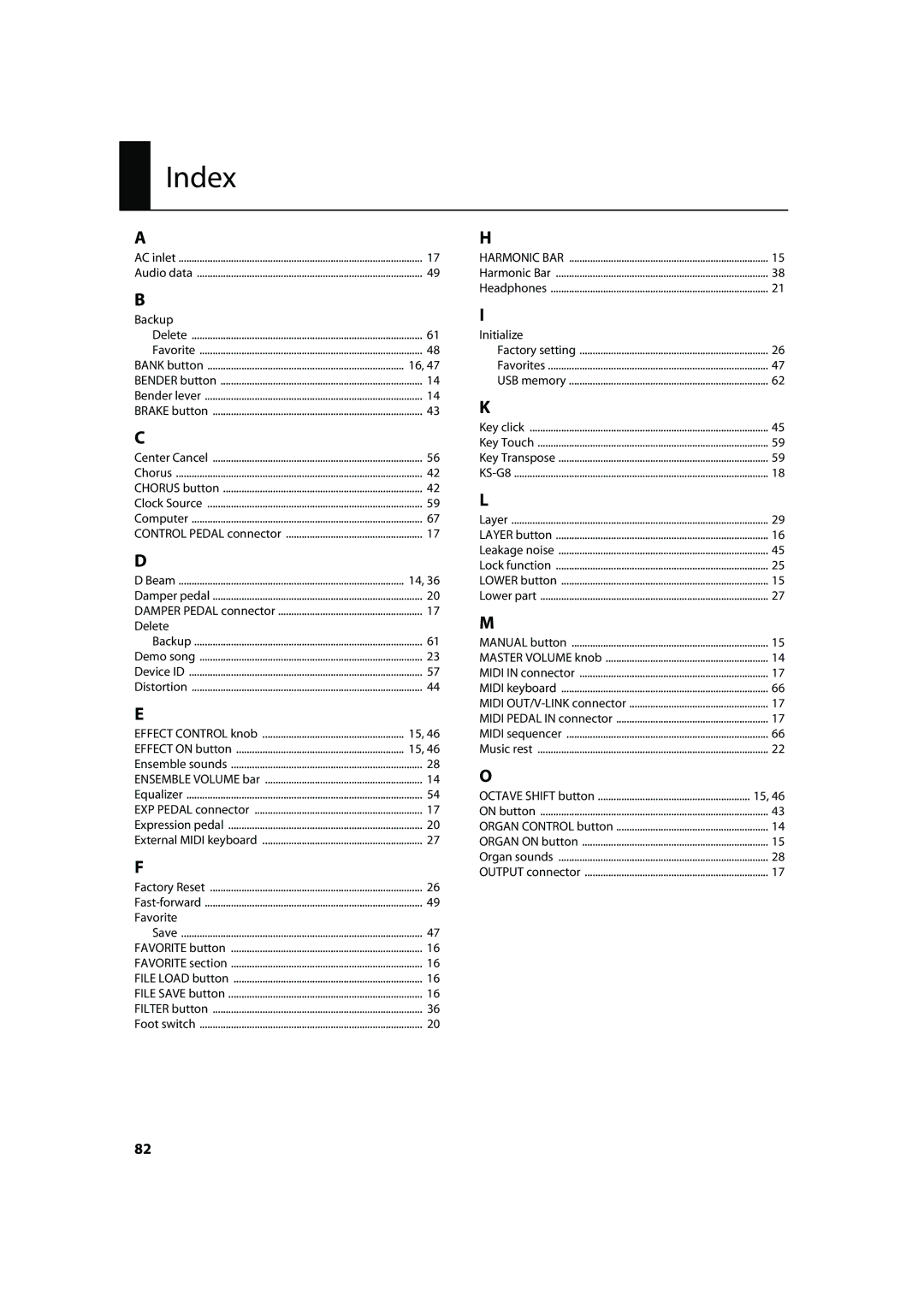 Roland VR-700 important safety instructions Index, Backup 