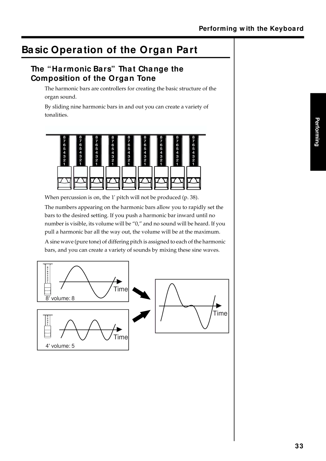 Roland VR-760 owner manual Basic Operation of the Organ Part, Harmonic Bars That Change the Composition of the Organ Tone 