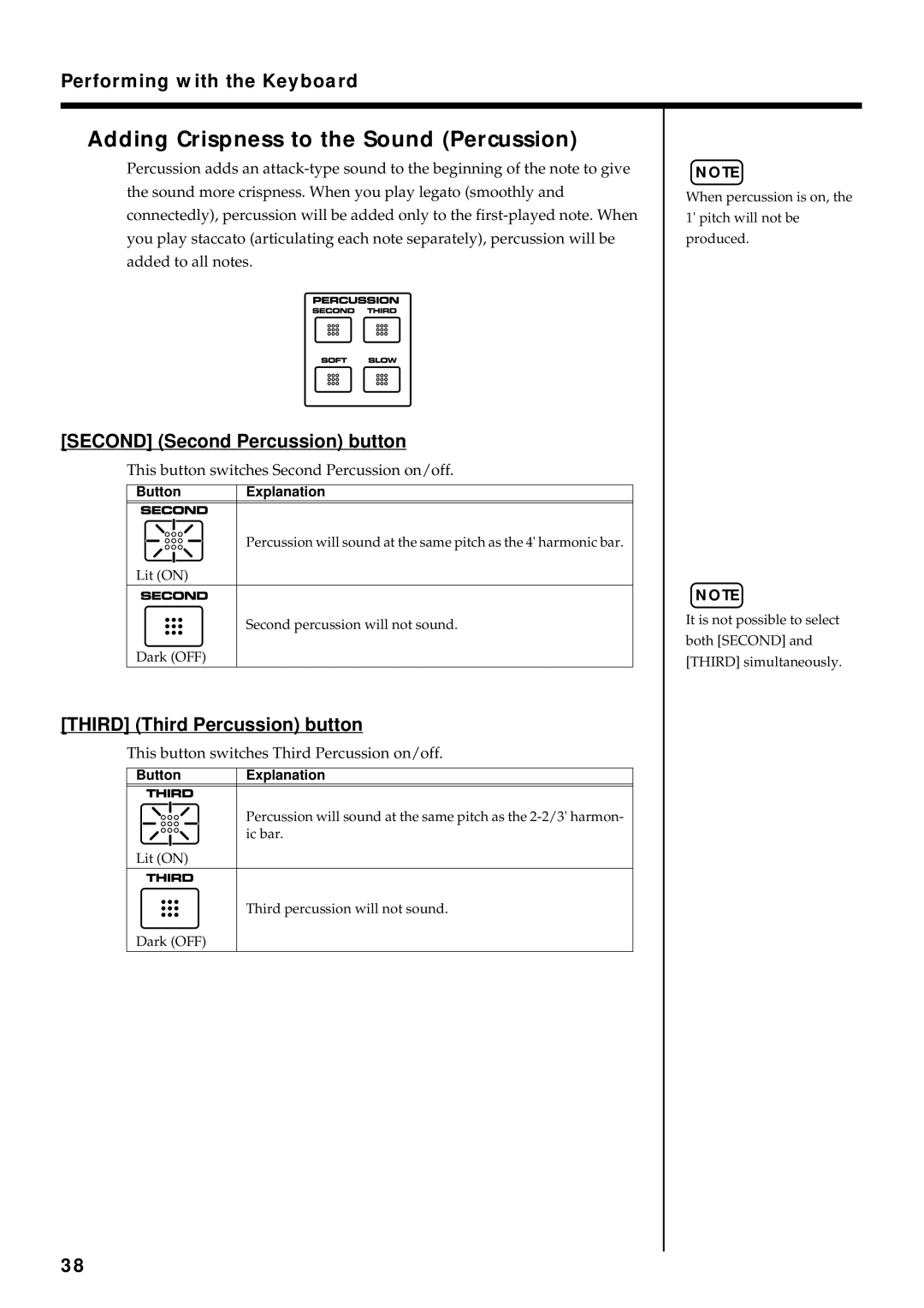 Roland VR-760 Adding Crispness to the Sound Percussion, Second Second Percussion button, Third Third Percussion button 