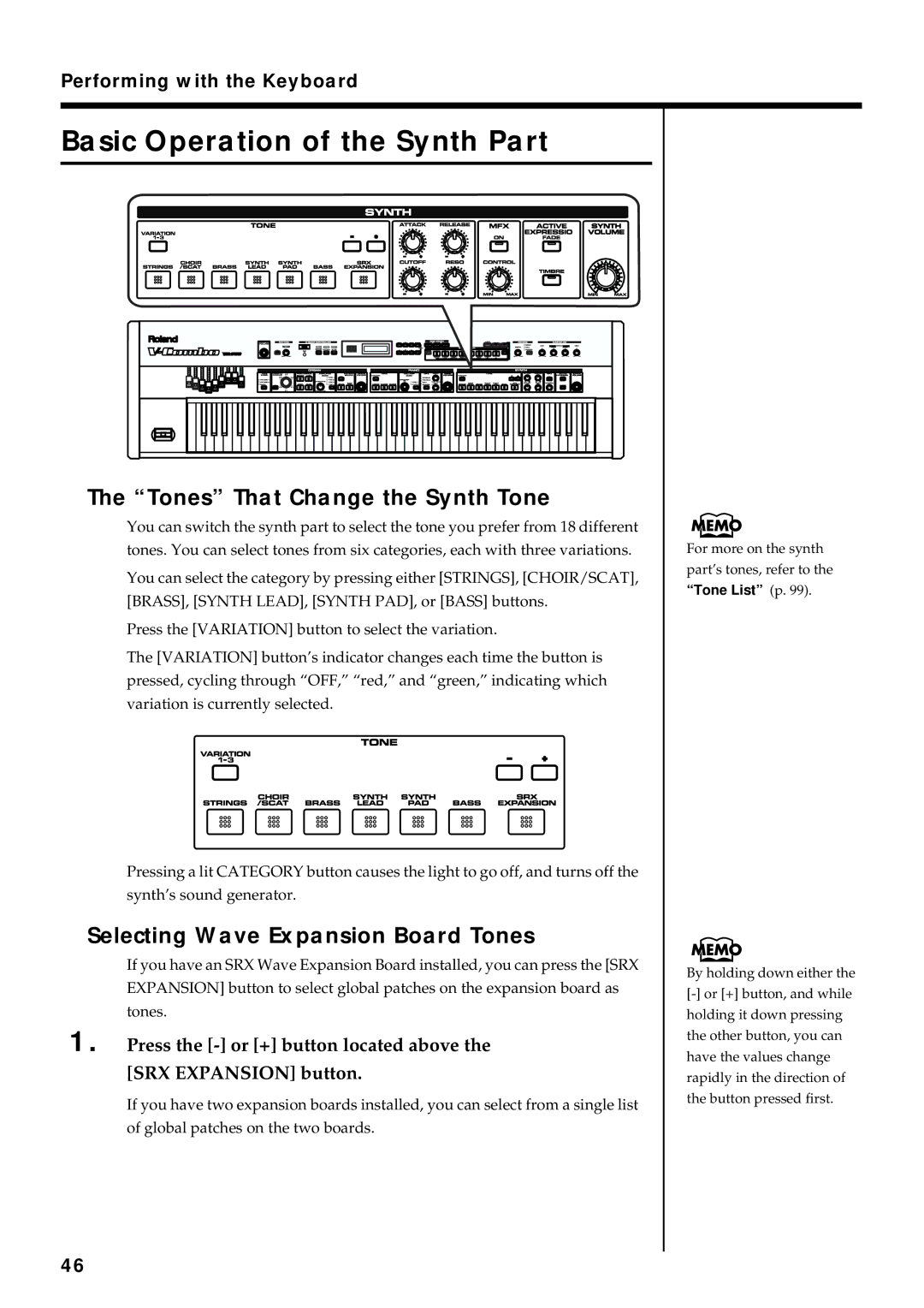 Roland VR-760 Basic Operation of the Synth Part, Tones That Change the Synth Tone, Selecting Wave Expansion Board Tones 