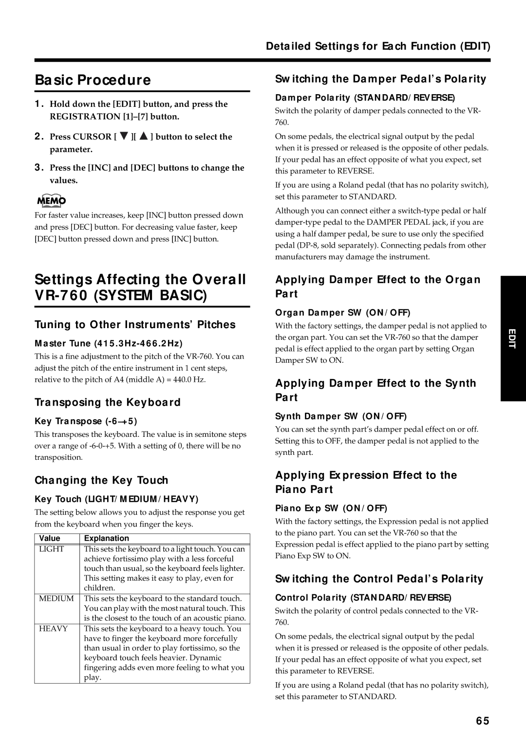 Roland owner manual Basic Procedure, Settings Affecting the Overall VR-760 System Basic 