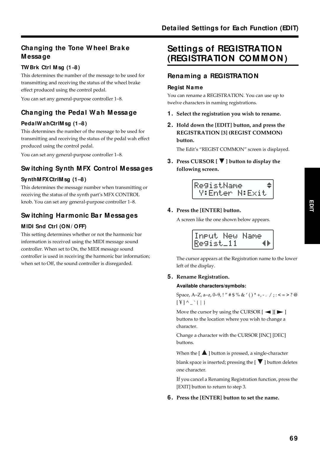 Roland VR-760 owner manual Settings of Registration 