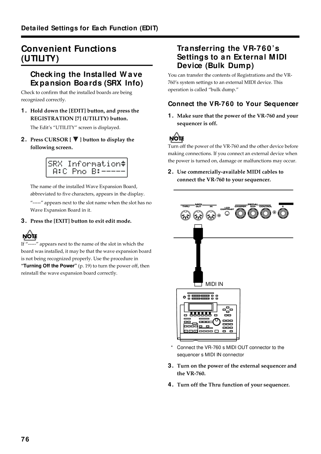 Roland VR-760 owner manual Convenient Functions Utility, Checking the Installed Wave Expansion Boards SRX Info 