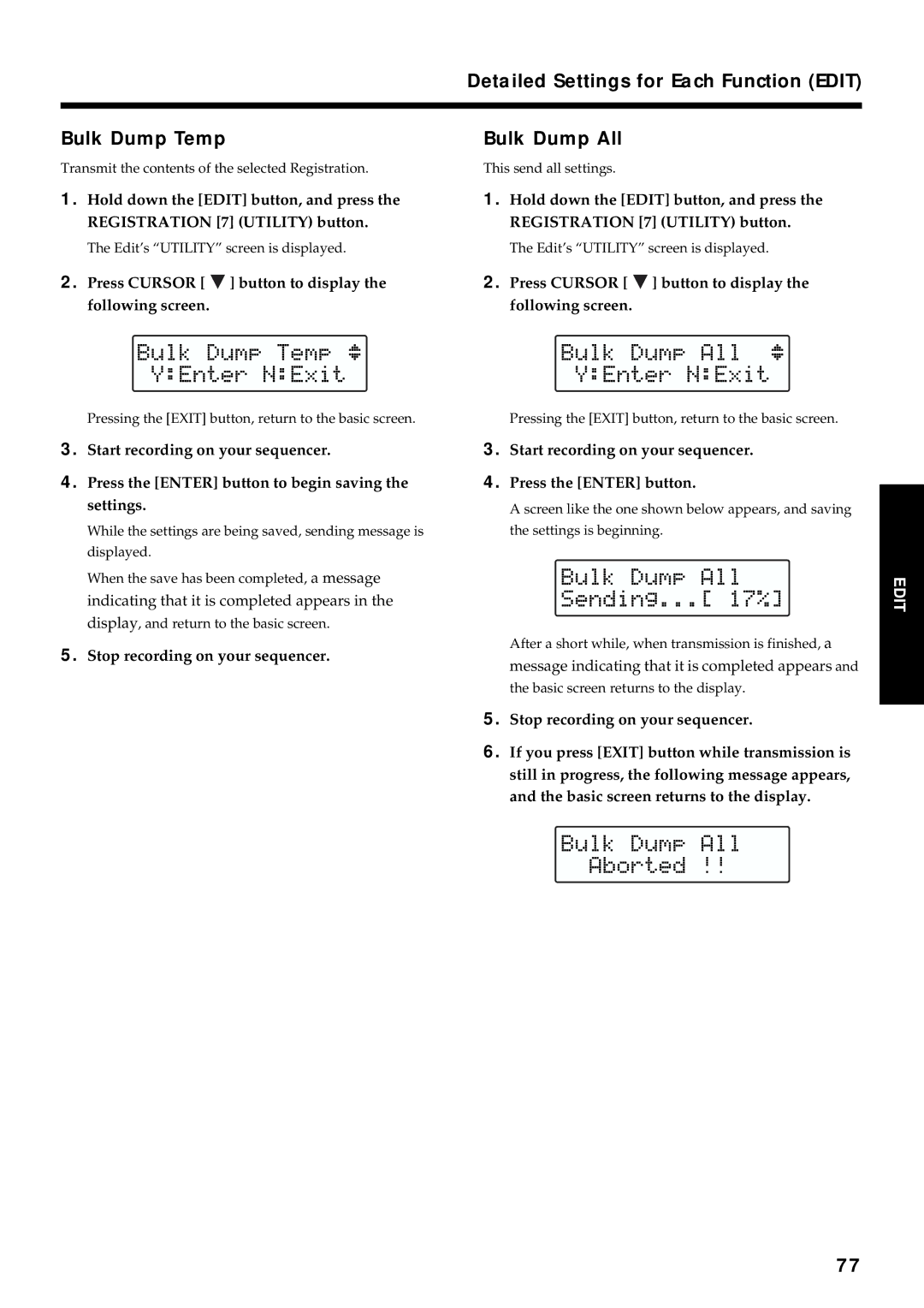 Roland VR-760 owner manual Bulk Dump Temp Bulk Dump All, Message indicating that it is completed appears 