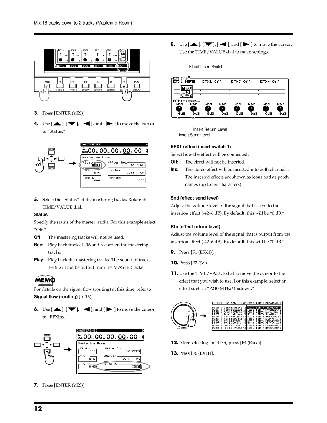 Roland VS-1680 owner manual Off Rec, EFX1 effect insert switch, Snd effect send level, Rtn effect return level, Play 