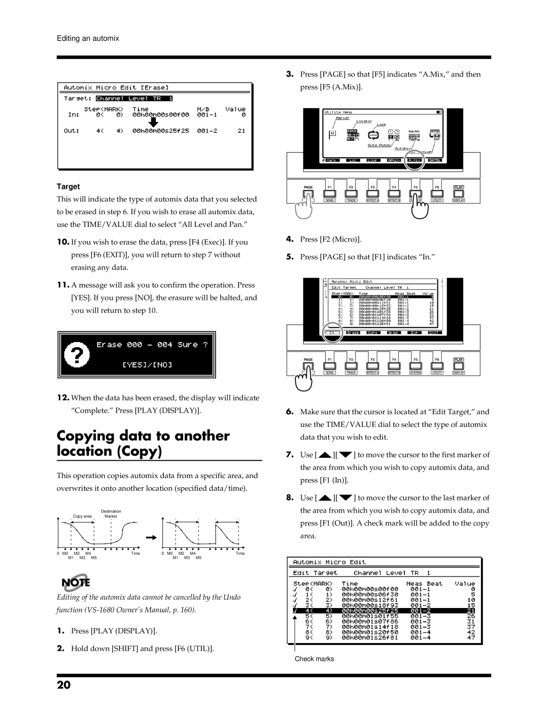 Roland VS-1680 owner manual Copying data to another location Copy, Target 