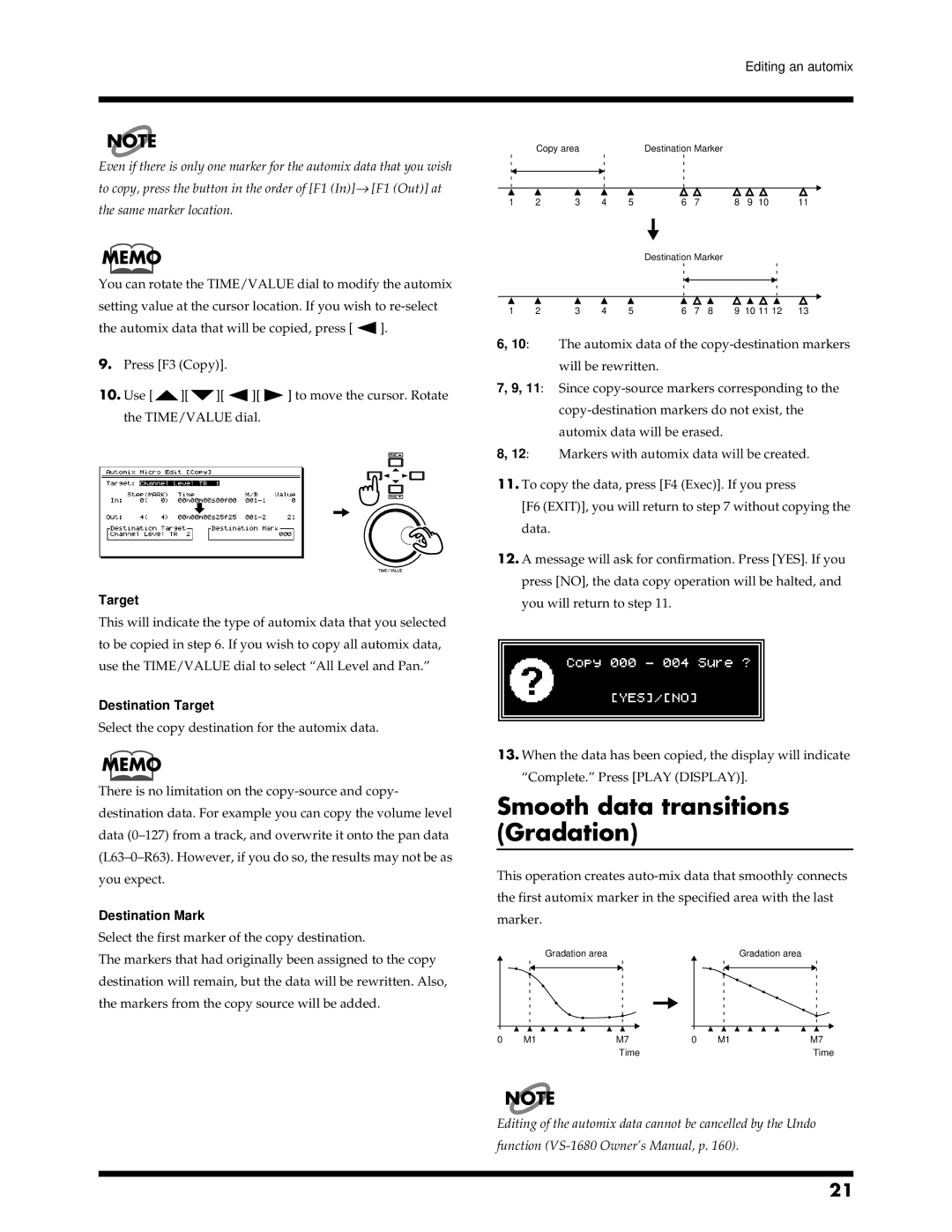 Roland VS-1680 owner manual Smooth data transitions Gradation, Destination Target, Destination Mark 