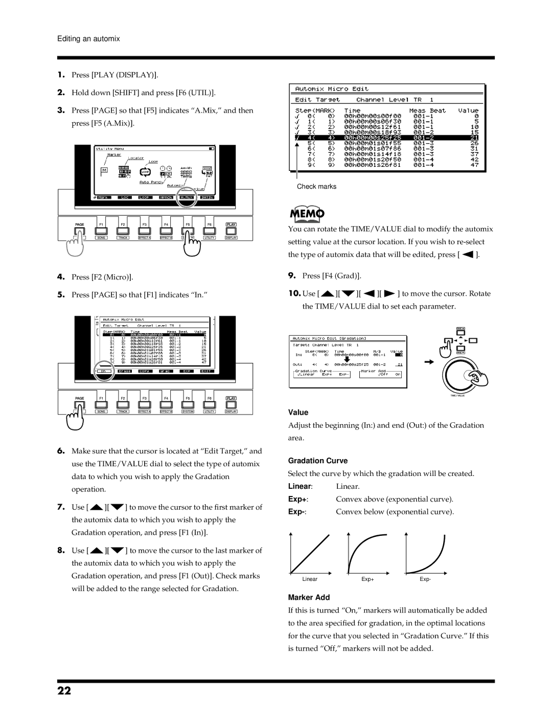 Roland VS-1680 owner manual Value, Gradation Curve, Marker Add 